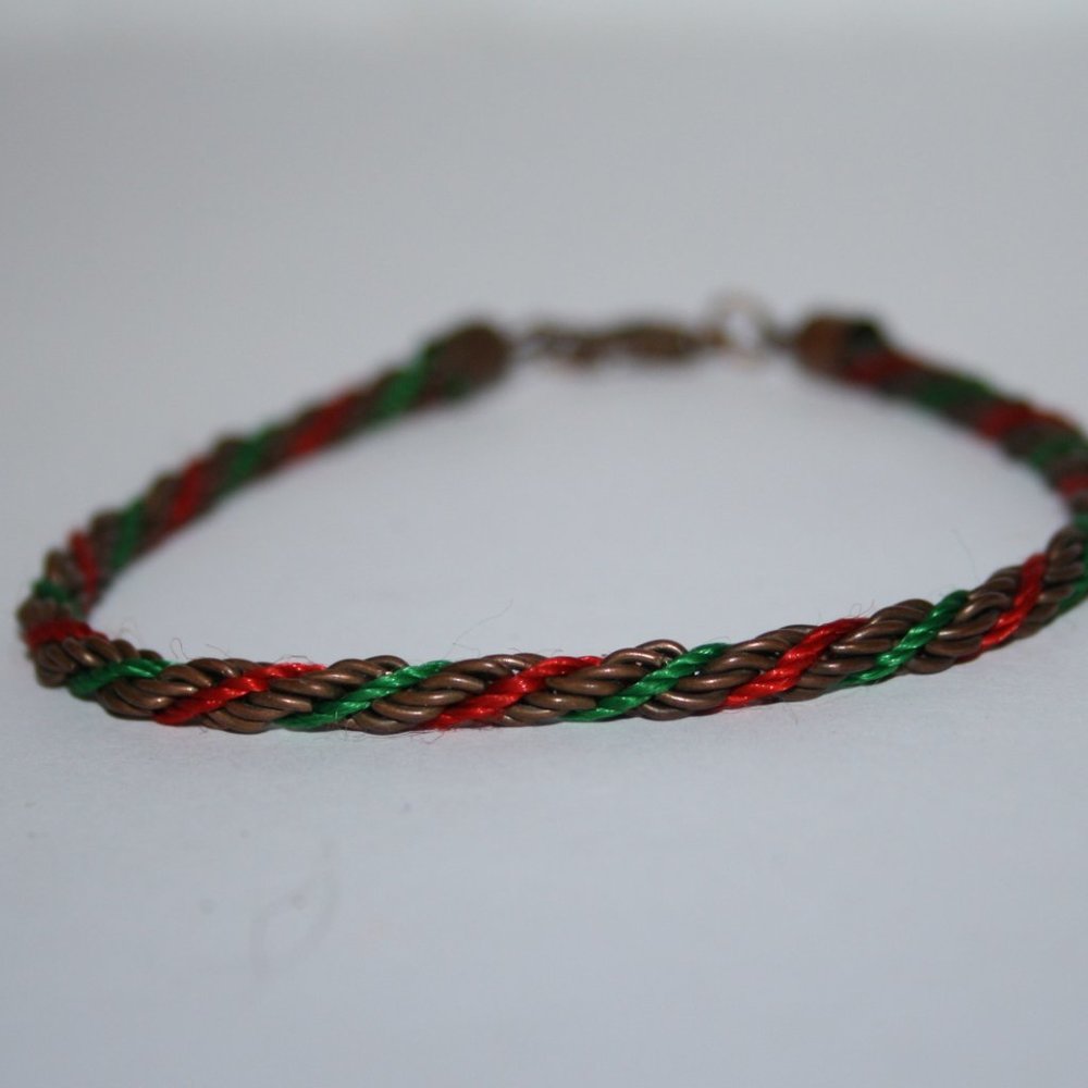 Beautiful Vintage Copper Red And Green Bracelet 8" Gem